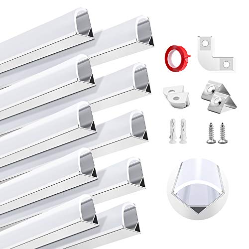 HOMMAND 10 Piezas x1m/3,3 pies Canal de aluminio LED, Perfil para Tiras de LED, Tapa Tira LED con tapas finales, Clips de montaje y adhesivo, 10 Paquete Perfil de Aluminio para LED de 10m (forma de V)