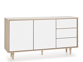 HOMN LIVING Aparador Denia 2 Puertas y 3 cajones Color Roble/Blanco, 140 cm (Ancho) 40 cm (Profundo) 76 cm (Altura)