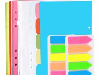 Homo Trends - Juego de accesorios para cuadernos A5 rellenables, 1 paquete de 50 hojas de papel de recambio, 5 separadores de índice en A5, 2 láminas con forma de sobre y 100 pestañas adhesivas