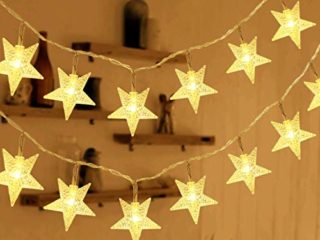 HOMVAN Guirnalda de Luces, Luces Estrellas de Hadas a Pilas 7,5 metros 50 luces LEDs Luces en Cadena para Navidad Halloween Decoración para Salón de Bodas Fiesta en el Jardín (Blanco cálido)