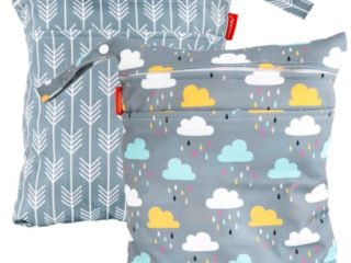 HOMYBABY® Bolsa Impermeable de Tela [2pcs] - Organizador de pañales o Ropa guardería y Colegio - Neceser Viaje, Playa, Piscina, Deporte - Bolsa pañales de Tela para Bebe - Bolsa merienda [33x28cm]