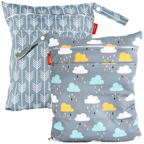 HOMYBABY® Bolsa Impermeable de Tela [2pcs] - Organizador de pañales o Ropa guardería y Colegio - Neceser Viaje, Playa, Piscina, Deporte - Bolsa pañales de Tela para Bebe - Bolsa merienda [33x28cm]