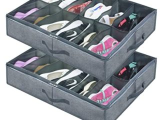 homyfort Juego de 2 Organizador de Zapatos Debajo de la Cama - Titular de la Zapata Bolsas organizadoras de Zapatos con Tapa Transparente 12 Pares x2 Caja Plegable de Almacenaje, Gris Lino, XDUBSB2P