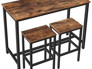HOOBRO Mesa de Barra, con 2 Taburetes de Barra, Conjunto Mesa y Sillas Cocina, Mesa de Desayuno y Sillas, Robusta Estructura Metálica, para Sala de Estar, Comedor, Marrón Rústico EBF52BT01