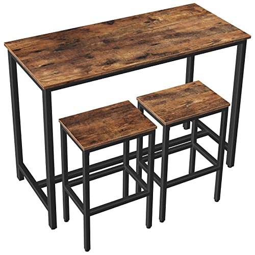 HOOBRO Mesa de Barra, con 2 Taburetes de Barra, Conjunto Mesa y Sillas Cocina, Mesa de Desayuno y Sillas, Robusta Estructura Metálica, para Sala de Estar, Comedor, Marrón Rústico EBF52BT01