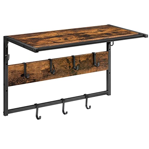 HOOBRO Perchero de Pared, Estantería de Pared con 7 Ganchos, Estante Mural de Almacenamiento con Barra Colgante, para Pasillos, Salón, Dormitorio, Baño, Marrón Rústico y Negro EBF14YM01