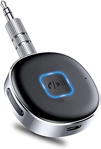 Hoppac Receptor Bluetooth Coche,Transmisor y Receptor Bluetooth 5.0 Adaptador,Aux Bluetooth Car Adapter,Adaptador Jack 3.5 mm,Llamadas Manos Libres, Auriculares con Cable, Altavoces para Coche, Negro