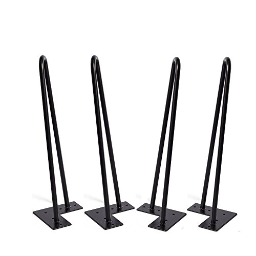 Horquilla de 16 pulgadas conjunto de 4, DIY muebles de metal de mesa piernas perfecta para mesa de centro, mesa de comedor, escritorio de diseño, mesita de noche, 3/8"de Satén de diámetro negro