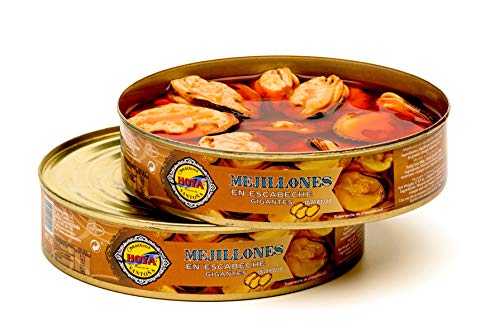 Hoya Mejillones en Escabeche Gigantes - Pack 2 latas de 490g/15-20 piezas (980g/30-40 piezas). Conserva Gourmet con mejillones extra grandes.