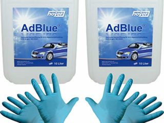 Hoyer AdBlue® 2 recipientes de 10 L, incluye vertedor + 2 pares de guantes de nitrilo desechables