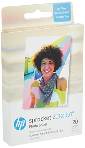 HP 2FR23A - Papel fotográfico Zink (20 hojas) compatible con Sprocket Select y Plus.