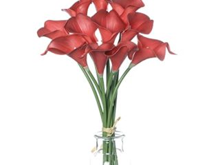 huaao 12pcs Lirios de Cala Flores Artificiales Rojos en Latex, Flores Falsos Realista Decoración Aniversario, Matrimonio, Boda, Hogar, Fiesta, Oficina, Arreglos Florales, Bouquets Flor Nupcial