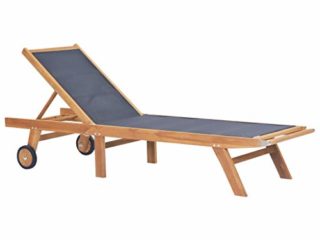 HUANGDANSP Tumbona Plegable con Ruedas Teca Maciza y textilene Mobiliario Muebles de jardín Asientos de Exterior Tumbonas