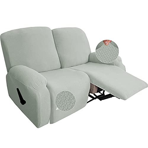 HUANXA 1 2 3 Plazas Sillón Reclinable Funda para Sofá, Elástico Funda De Sofá Espesar Jacquard Spandex Electrico Sillón Relax Gatos Perros Niño Protector para Sofá-Blanco Marfil-2 Plazas(6pcs)