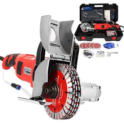 Huanyu Rozadora de Pared 5200w Fresadora de Muro 7500u / Min Amoladora Eléctricas Máquina Ranurada con Discos de Corte Diamante (5pcs 125mm)