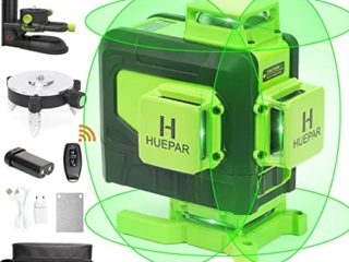Huepar 4x360 Remote Control Laser Level Self-Leveling 16 Lines Green Beam 4D Cross Line Tiling Floor Laser Tool-Horizontal&Vertical Laser Lines, Magnetic Bracket, Li-ion Battery&Adjust Base 904DG