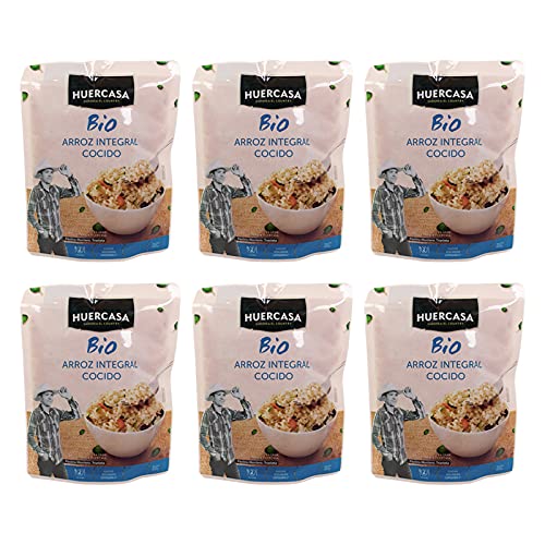 HUERCASA - Arroz Integral Orgánico Cocido al Natural. Pack de 6 Envases. Sin Gluten, Vegano. Envasado al Vacío. Listo para Comer