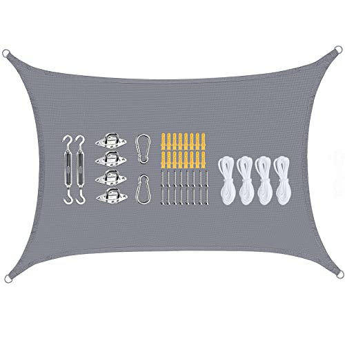 HUTHIM Toldos Exterior Terraza Rectangular 2m x 3m (Zona sombreada 1,6x2,6m), Toldo Vela Impermeables para Pergolas Patio Jardin Balcon, Tela Lonas Resistentes con Accesorio, 95% de Bloque UV, Gris