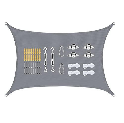 HUTHIM Toldos Exterior Terraza Rectangular 3m x 4m (Zona sombreada 2,6x3,6m), Toldo Vela Impermeables para Pergolas Patio Jardin Balcon, Tela Lonas Resistentes con Accesorio, 95% de Bloque UV, Gris