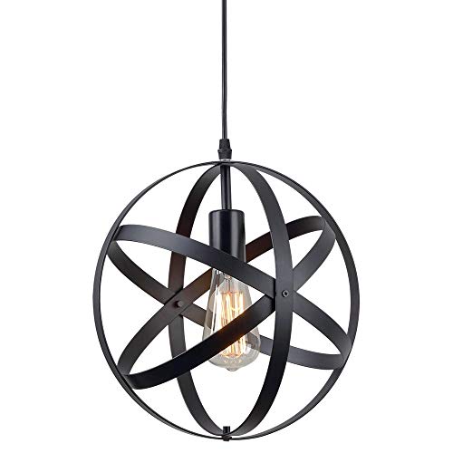 H.W.S Vintage Lampara techo Retro industrial lampara colgante Ø 30 cm para bombillas E27, Iluminación colgante negro, para sala de estar Comedor Restaurante Sótano sótano etc
