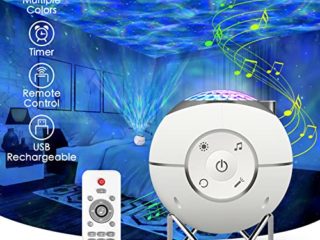 ibell Proyector Estrellas,Lámpara LED de proyección musical recargable por USB con 14 modos y mando a distancia y temporizador y soporte de metal para niños adultos regalos para la noche (Blanco)