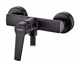Ibergrif ARIAL - Grifo de Ducha, Set de Grifo, Mezclador de Ducha con Alcachofa, Soporte, Manguera, Negro