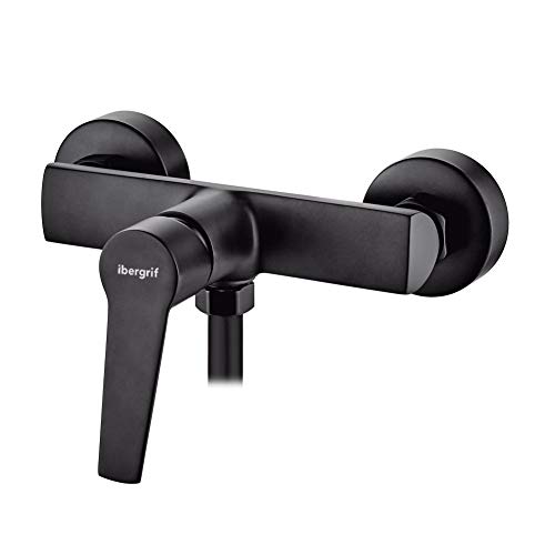 Ibergrif ARIAL - Grifo de Ducha, Set de Grifo, Mezclador de Ducha con Alcachofa, Soporte, Manguera, Negro