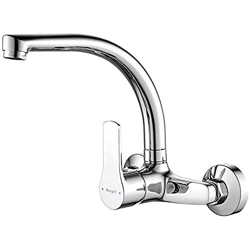 Ibergrif M16357 Star, Griferia de Cocina de Pared, Grifo para Fregadero Monomando, Cromo, Plata