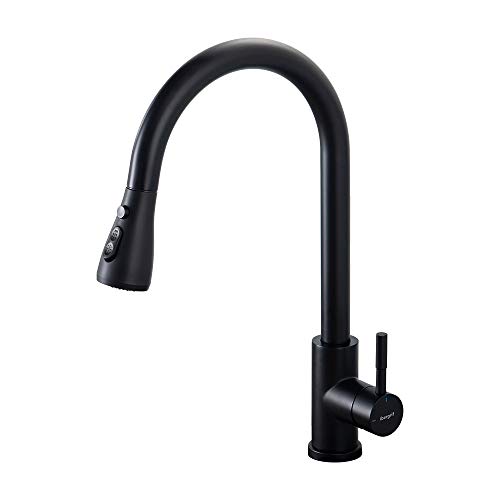 Ibergrif M22136B Grifo de Cocina con Teleducha Extraíble, Mezclador de Fregadero, Ahorro de Agua, Negro