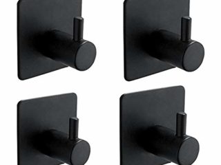 Ibergrif M34251B - Ganchos Acero, Soporte de Pared para Toallas de Baño, Colgador Cocina, Adhesivo 3M, 4 Piezas, Negro