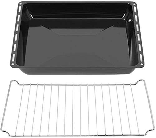 ICQN 445 x 375 x 40 mm juego de rejilla y bandeja horno | Adecuado para Whirlpool, Ignis, Bauknecht, Indesit, Algor, Neckermann, Lloyds | Rejilla de horno y bandeja de goteo esmaltada | 44,5x34 cm