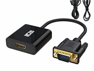 ICZI Adaptador HDMI a VGA, Convertidor HDMI Hembra a VGA Macho 1080P con Audio y Cable de Carga Compatible con Stick TV, Chromecast, Raspberry pi, Netflix, Webtv, MSN TV, Receptor TDT HD, Miracast