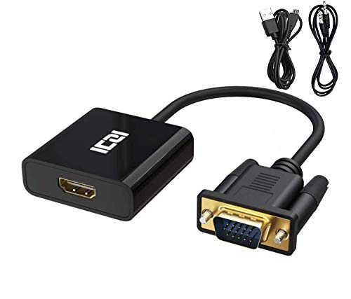 ICZI Adaptador HDMI a VGA, Convertidor HDMI Hembra a VGA Macho 1080P con Audio y Cable de Carga Compatible con Stick TV, Chromecast, Raspberry pi, Netflix, Webtv, MSN TV, Receptor TDT HD, Miracast