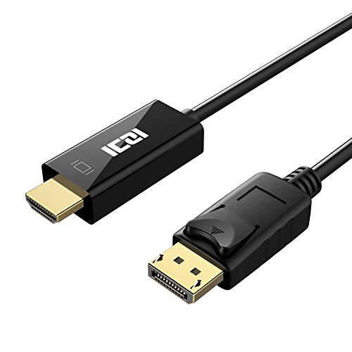 ICZI Cable DisplayPort a HDMI 1.8m, Cable Adaptador DP a HDMI 1080P con Conector Chapado en Oro, Macho a Macho para PC Ordenador, Pantalla TV