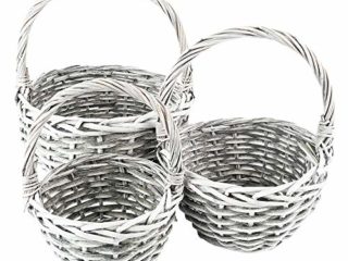 Ideen mit Herz Juego de 3 cestas de mimbre en diferentes tamaños: 14, 18 y 21 cm de diámetro, con asa, color gris, trenzadas, redondas, pequeñas, ideales como cesta vacía