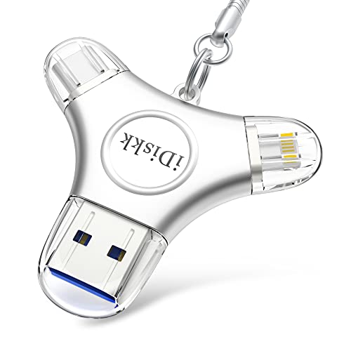 iDiskk Photo Stick para iPhone/iPad 3 en 1 USB-C iPhone Memory Stick con certificación MFi, iPhone Storage iPad Backup Flash Drive Funciona con iOS Type-C móviles PC Mac