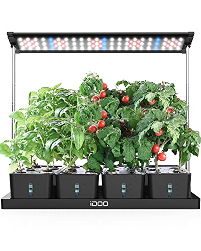 iDOO Huerto de Interior con LED Lámpara de Planta, 68cm Altura Ajustable, Temporizador de Ajuste Libre, 4 Tanques de Agua Desmontables, Jardinería Hidropónico de Interior para Hierbas