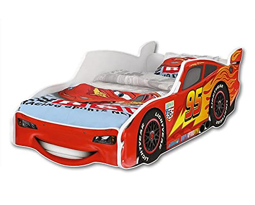 iGLOBAL Zig Zag Lightning McQueen Cars 3 - Cama infantil con somier, 160 x 80 cm (160 x 80 cm)