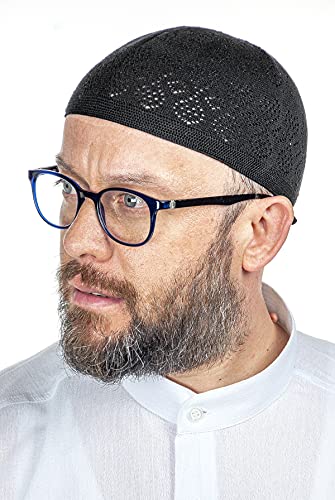 ihvan online Sombreros de punto musulmanes turcos Kufi para hombres, Taqiya, Takke, Peci, gorras islámicas, regalos islámicos, tamaño estándar, Negro, talla única