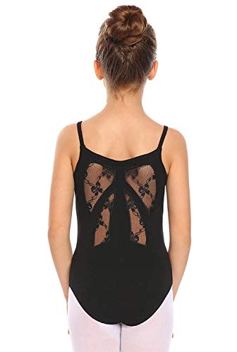 iiniim Maillot de Ballet Encaje Niña Espalda Mariposa Leotardo Gimnasia Rítmica Clásico Elástico Ropa de Ballet Body sin Mangs de Danza Maillot Tirantes (2-10 Años) Negro 4 Años