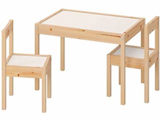 Ikea LATT-Mesa Infantil con 2 sillas, Color Blanco, Pino, Beige, Table with 2 Chairs