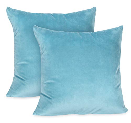 ilauke Terciopelo Suave Funda de Cojín Paquete de 2 Piezas, Fundas de Almohada Decorativas Cuadrado para Sofá, Dormitorio, Hogar (Agua Verde, 40 x 40 cm)