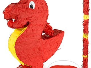 ILP Piñata Cumpleaños de Dragón para Rellenar - Piñatas de Cumpleaños Niño - Piñatas para Rellenar - Piñatas Infantiles con Palo y Máscara - 40 x 10 x 50 cm