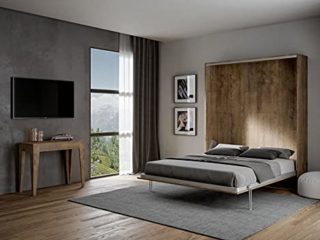 IMAGOFACTORY Kento – Cama Abatible Vertical, Cama Plegable Matrimonial, Estructura Cama Made in Italy, Colchón no Incluido, Ahorra Espacio, la Cama Llega Desmontada, Color Nuez