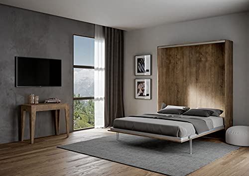 IMAGOFACTORY Kento – Cama Abatible Vertical, Cama Plegable Matrimonial, Estructura Cama Made in Italy, Colchón no Incluido, Ahorra Espacio, la Cama Llega Desmontada, Color Nuez