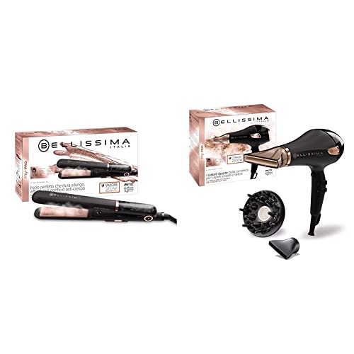 Imetec Bellissima My Pro Steam B28 100, Plancha de pelo con vapor profesional + Bellissima My Pro Ceramic P5 3800, Secador de pelo profesional para cabellos suaves y brillantes, tecnología cerámica
