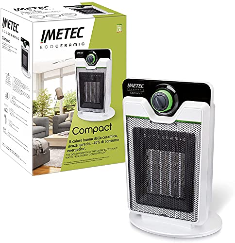 Imetec Eco Silent FH5-100 - Calefactor con Tecnologia Eco Ceramica para un Bajo Consumo, Compacto y Silencioso, Asa Ergonómica, Función Antihielo Termostato Ambiente, 2000 W