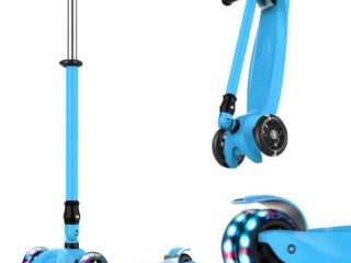 IMMEK Patinete Niño Plegable 3 Ruedas Scooter para 3 a 14 Años de Niño y Niña Juguetes y Regalos, Ajustable Altura con Tres Luz LED Luces Iluminadas Rueda Monopatin Carga Máxima 50 KG (Azul)