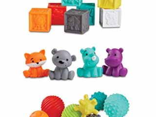 Infantino Set con Bolas, Bloques y Animales - Set con pelotas, cubos y animales, para desarrollar conocimiento y habilidades sensoriales, set de 20 piezas