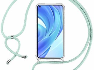 Ingen Funda con Cuerda para Xiaomi Mi 11 Lite 5G, Carcasa Transparente TPU Suave Silicona Case con Correa Colgante Ajustable Collar Correa de Cuello Cadena Cordón, Verde